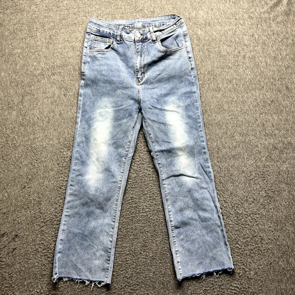 Dazy-Less Women’s Straight Leg Jeans M Light Wash Raw Hem Stretch Denim Pants